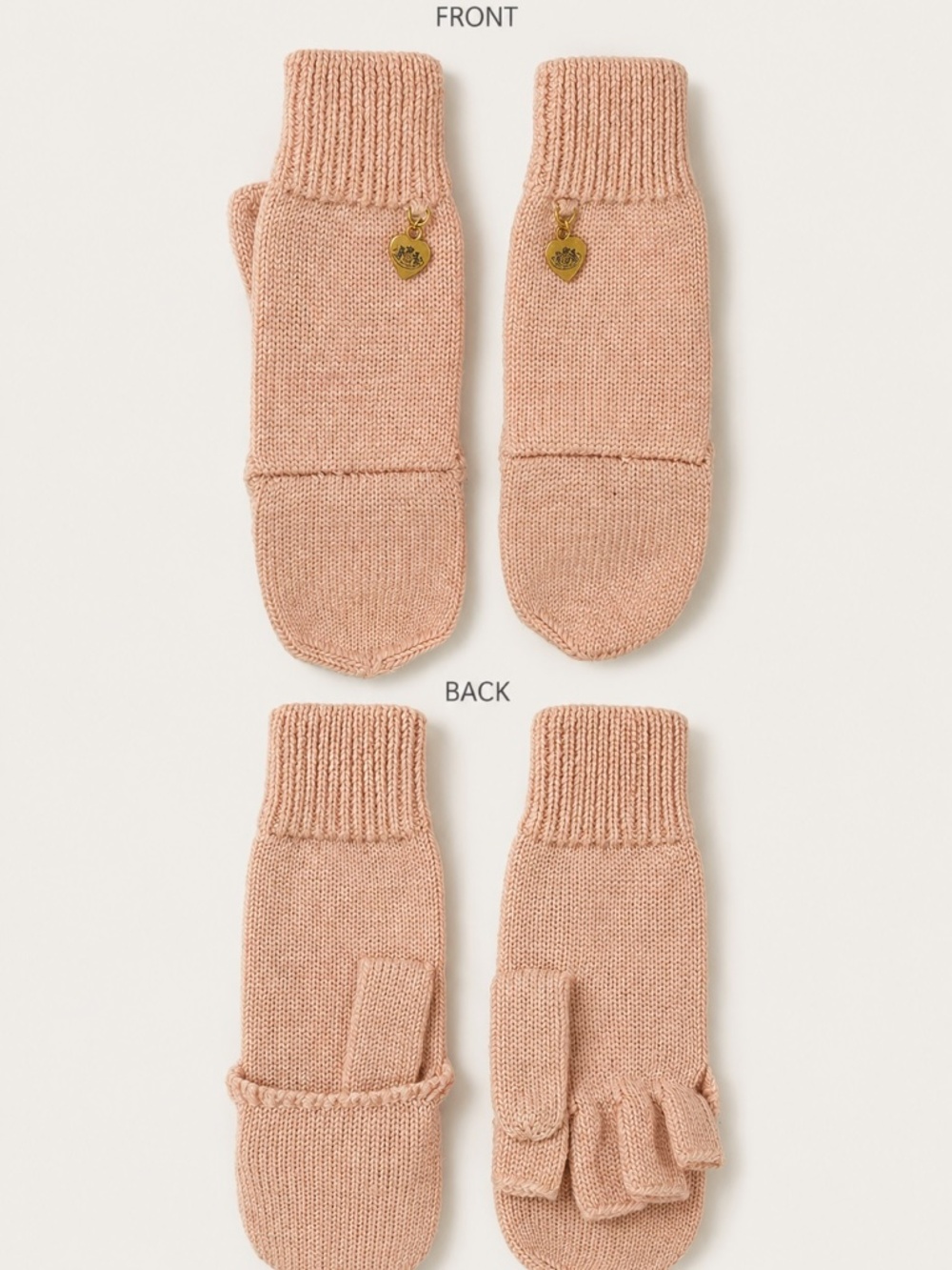 Juicy Couture Vintage Pink Knit Convertible Mittens Fingerless Gloves Gold Charm